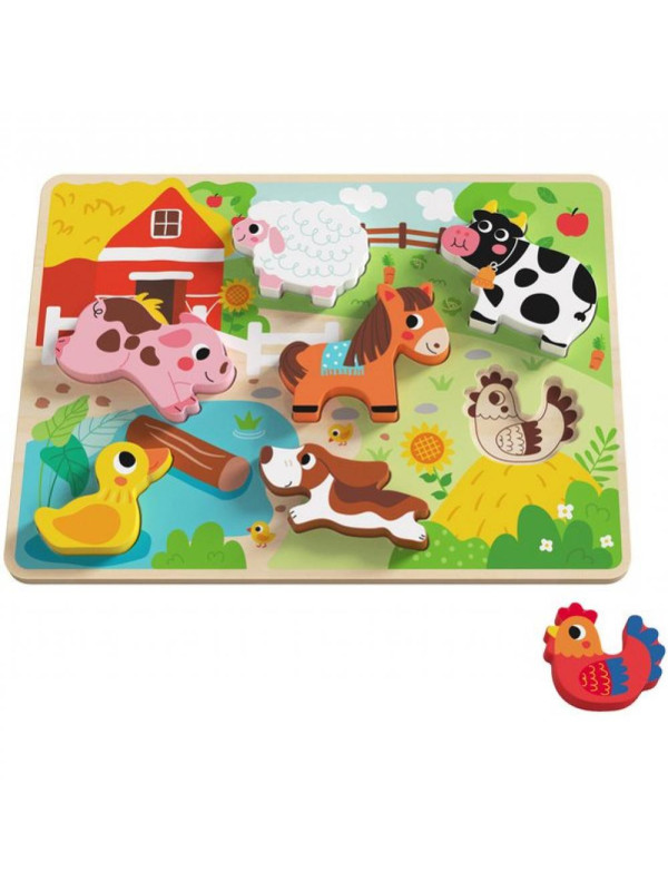 Tooky Toy Drewniane Puzzle Montessori Zwierzątka Farma Dopasuj Kształty