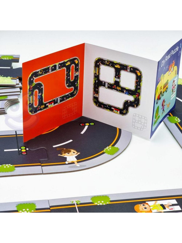 TOOKY TOY Droga Autostrada Puzzle + Pojazdy Samochody Znaki Drogowe