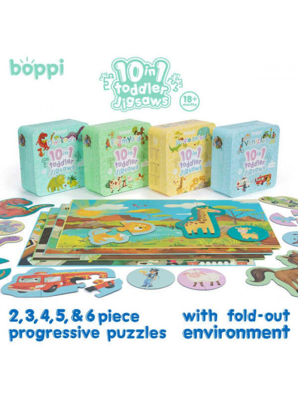 BOPPI, 10 w 1 progresywne pierwsze puzzle Pojazdy i zawody 30 elem