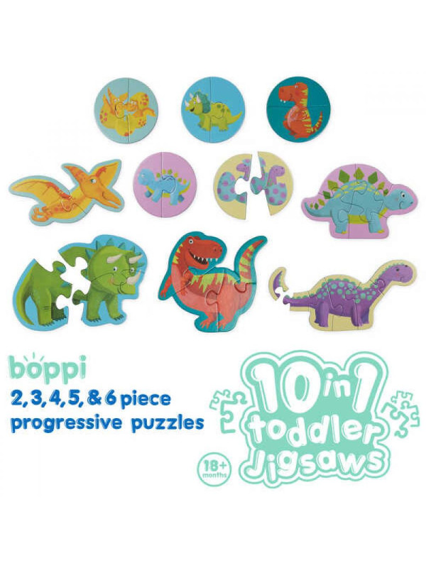 BOPPI, 10 w 1 progresywne pierwsze puzzle Dinozaury 30 elem