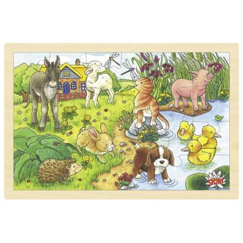 Puzzle drewniane dla dzieci - zwierzątka, 24 elementy, zabawka montessori goki - drewniane puzzle do układania, zabawka dla 3 