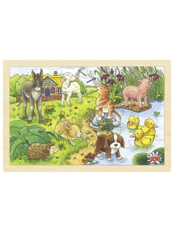 Puzzle drewniane dla dzieci - zwierzątka, 24 elementy, zabawka montessori goki - drewniane puzzle do układania, zabawka dla 3 