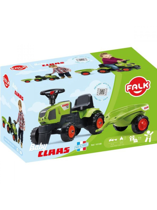 FALK Traktorek Baby Claas Axos 310 Zielony z Przyczepką od 1 roku