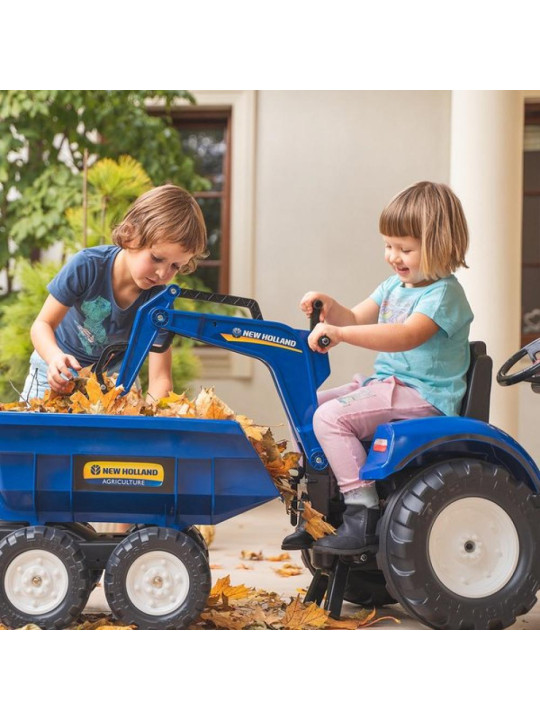 FALK Traktorek New Holland na Pedały Niebieski z Przyczepką od 3 Lat