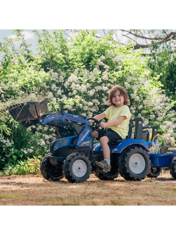 FALK Traktor New Holland Niebieski na Pedały z Przyczepką od 3 Lat