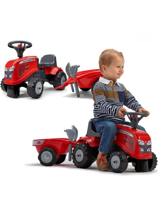 FALK Traktorek Baby Massey Ferguson Czerwony z Przyczepką + akc. Od 1 roku