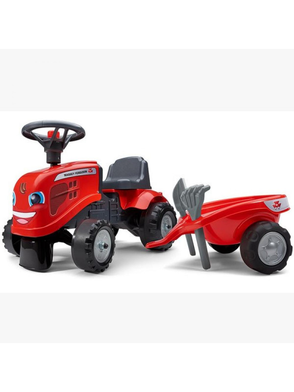 FALK Traktorek Baby Massey Ferguson Czerwony z Przyczepką + akc. Od 1 roku