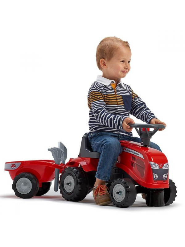 FALK Traktorek Baby Massey Ferguson Czerwony z Przyczepką + akc. Od 1 roku