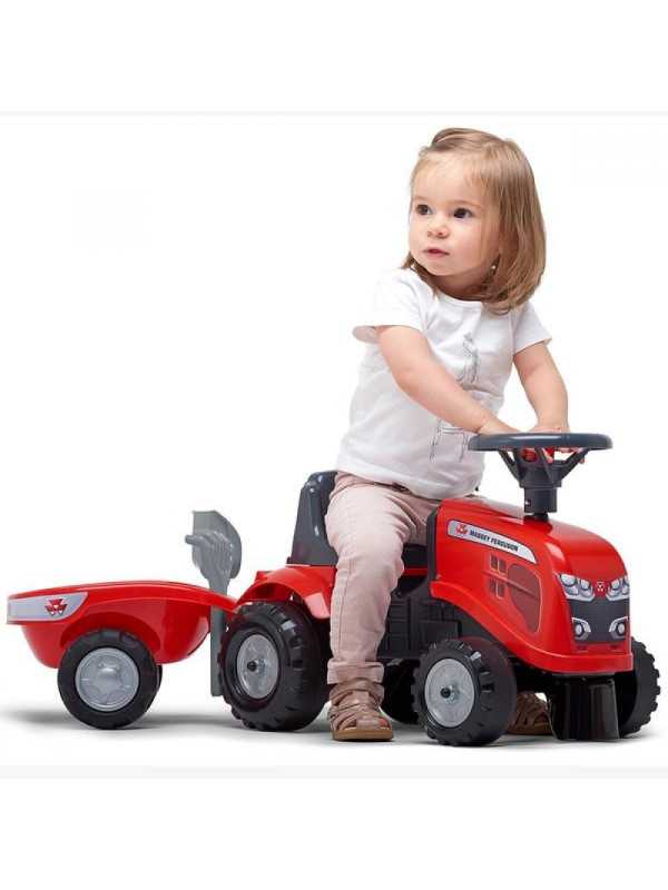 FALK Traktorek Baby Massey Ferguson Czerwony z Przyczepką + akc. Od 1 roku