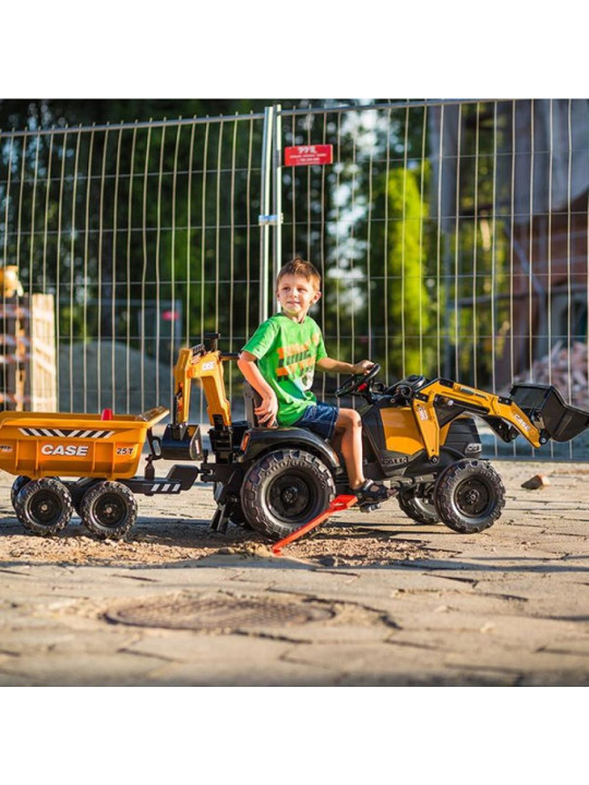 FALK Traktor Case IH Backhoe Pomarańczowy z Przyczepką Ruchoma Łyżka od 3 Lat