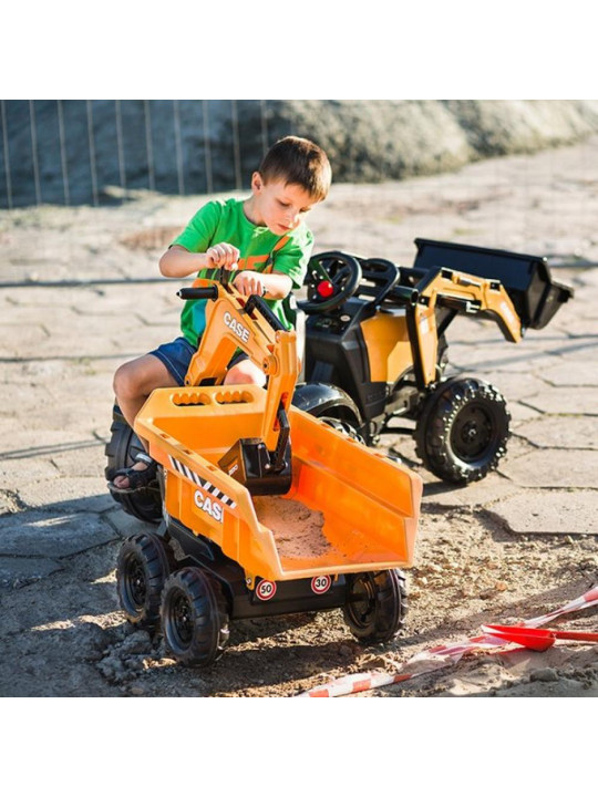 FALK Traktor Case IH Backhoe Pomarańczowy z Przyczepką Ruchoma Łyżka od 3 Lat