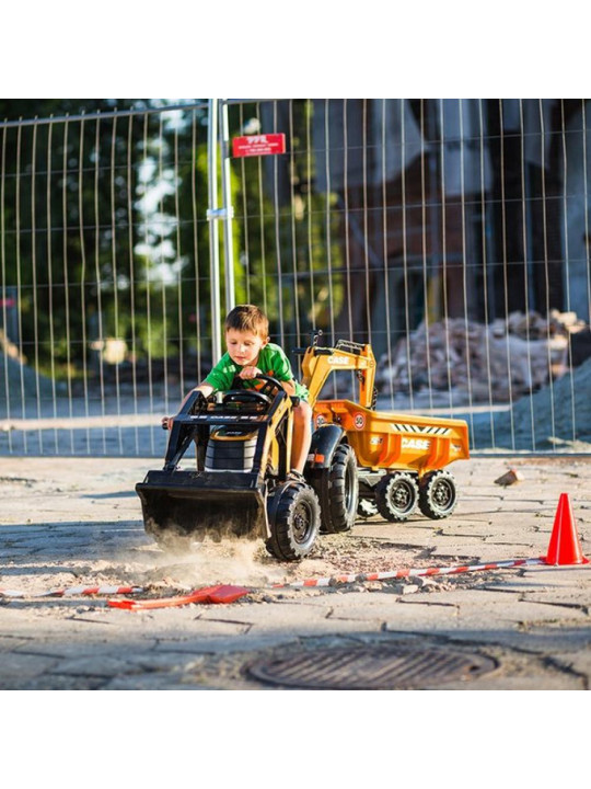 FALK Traktor Case IH Backhoe Pomarańczowy z Przyczepką Ruchoma Łyżka od 3 Lat