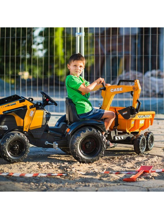 FALK Traktor Case IH Backhoe Pomarańczowy z Przyczepką Ruchoma Łyżka od 3 Lat