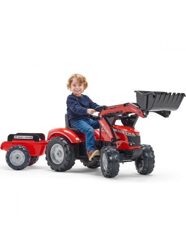 FALK Traktor Massey Ferguson Czerwony na Pedały z Przyczepką od 3 Lat