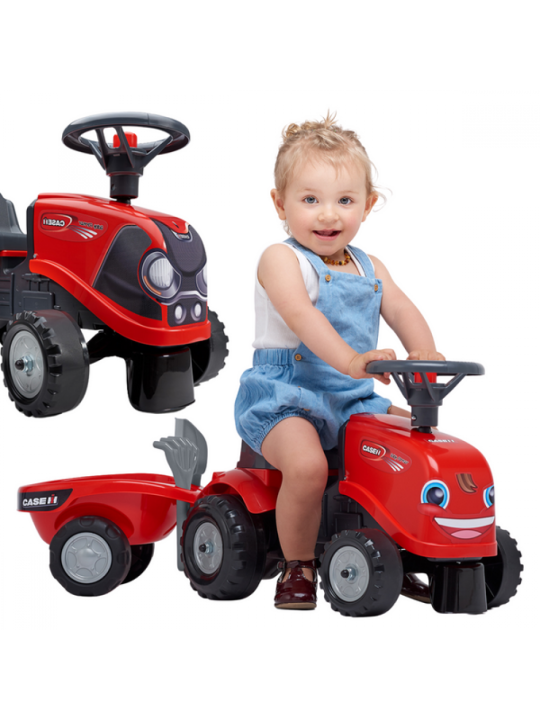 FALK Jeździk Traktorek Baby Case IH Ride-On Czerwony z Przyczepką + akc. od 12 miesięcy