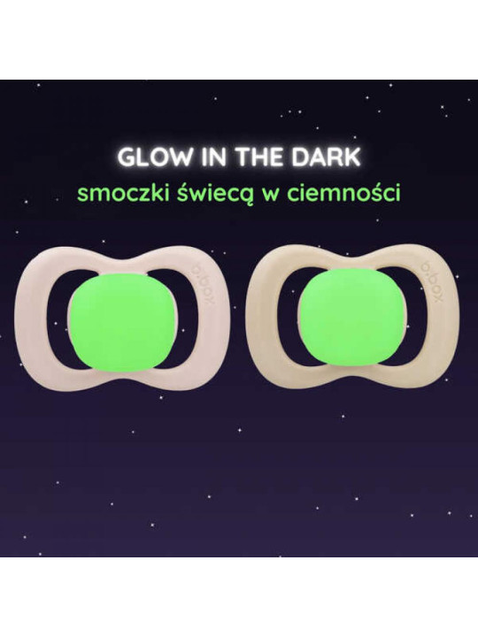 Smoczek silikonowy symetryczny 6 mies.+ 2 szt. glow in the dark róż/latte, b.box