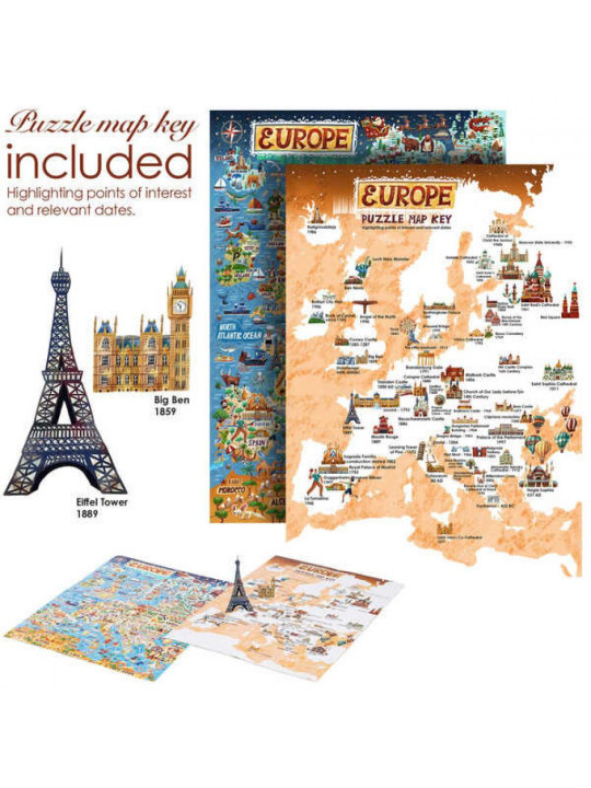 Bopster, ilustrowane puzzle 1000 el Mapa Europy