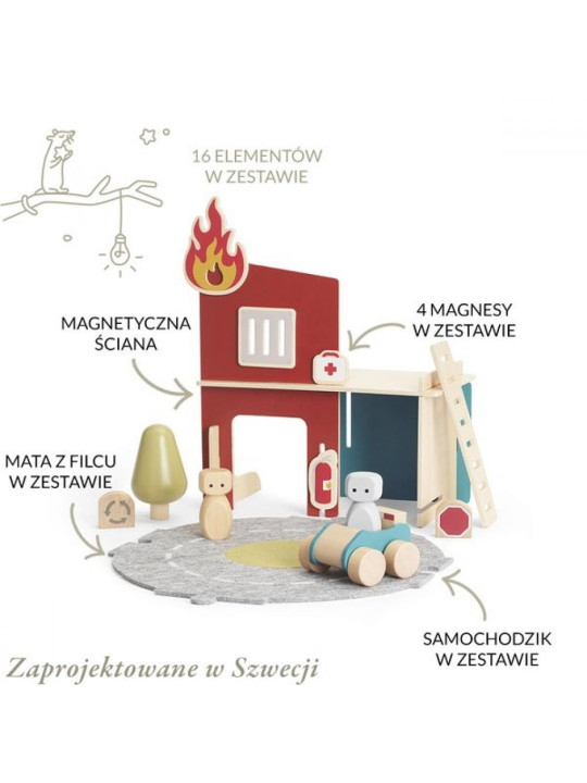 Drewniana Straż pożarna i szpital z elementami magnetycznymi dla  Micki