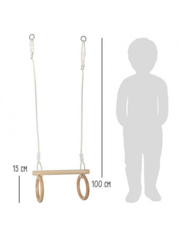 Wooden Trapeze with Gymnastic Rings