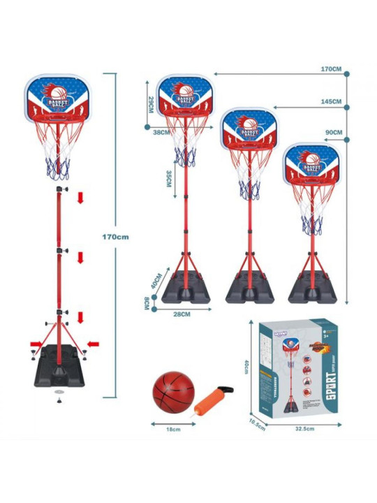 WOOPIE Zestaw Koszykówka Wolnostojąca Regulowana Wysokość 90-170cm + Piłka