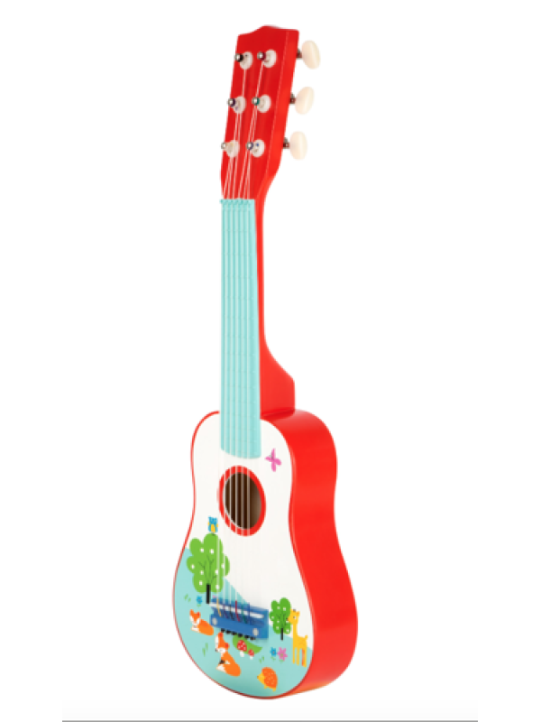 Gitara  dla dzieci lisek, zabawka montessori small foot design - drewniana zabawka muzyczna dla 3 latka