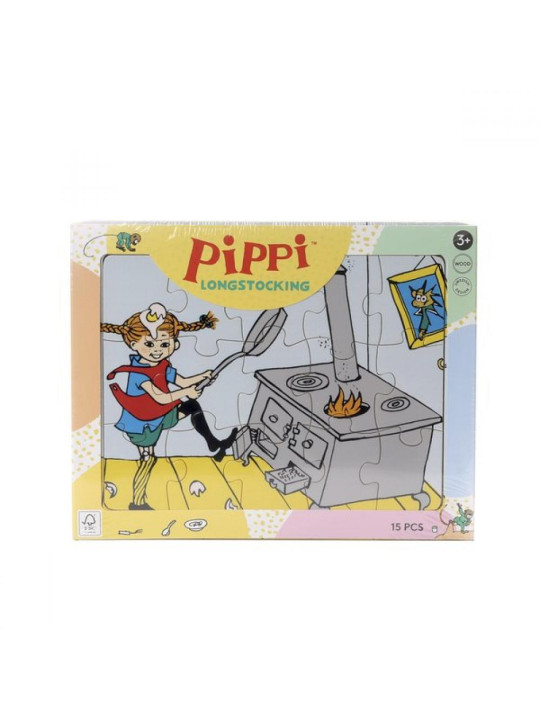 Drewniane puzzle układane w ramce 15 szt Pippi