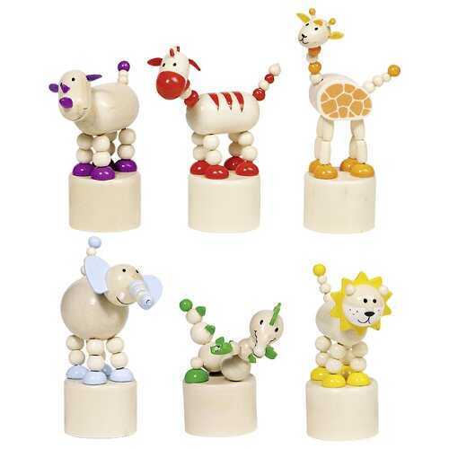 Animals, press 'n shake figures, Africa designs, wood - set of 12