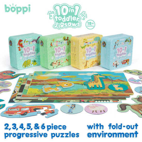 BOPPI, 10 w 1 progresywne pierwsze puzzle Dinozaury 30 elem