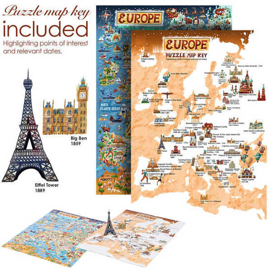 Bopster, ilustrowane puzzle 1000 el Mapa Europy