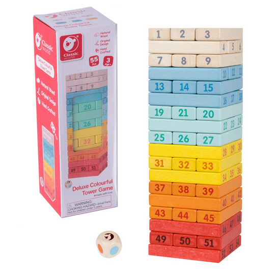 CLASSIC WORLD Drewniana Gra Zręcznościowa Wieża Kostki Domino Zestaw Deluxe