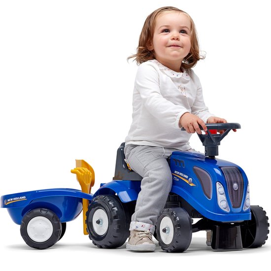 FALK Traktorek Baby New Holland Niebieski z Przyczepką + akc. od 1 roku