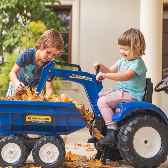 FALK Traktorek New Holland na Pedały Niebieski z Przyczepką od 3 Lat