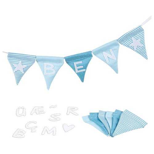 Name bunting, blue, with 10 pennants