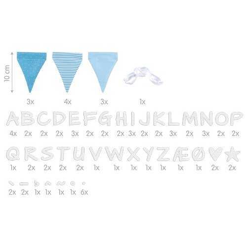 Name bunting, blue, with 10 pennants