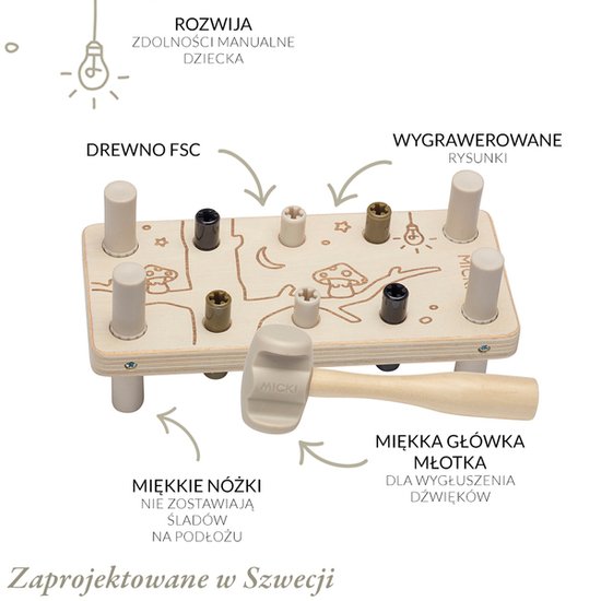 Przebijanka drewniana z młotkiem Micki Premium