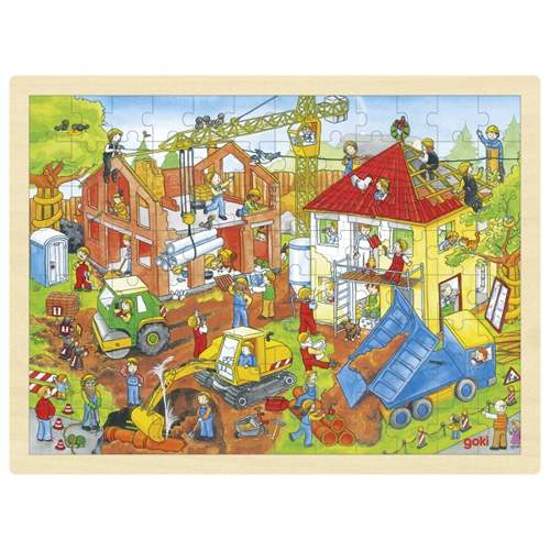 Puzzle drewniane dla dzieci, budowa, 96 elementów goki - drewniane puzzle do układania, zabawka dla 3 latka