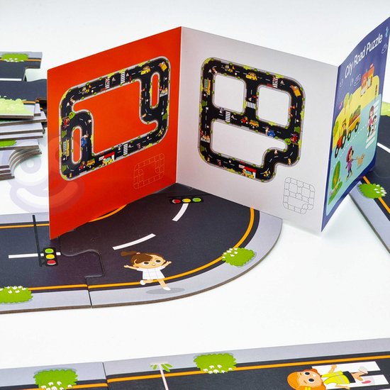 TOOKY TOY Droga Autostrada Puzzle + Pojazdy Samochody Znaki Drogowe