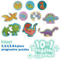 BOPPI, 10 w 1 progresywne pierwsze puzzle Dinozaury 30 elem